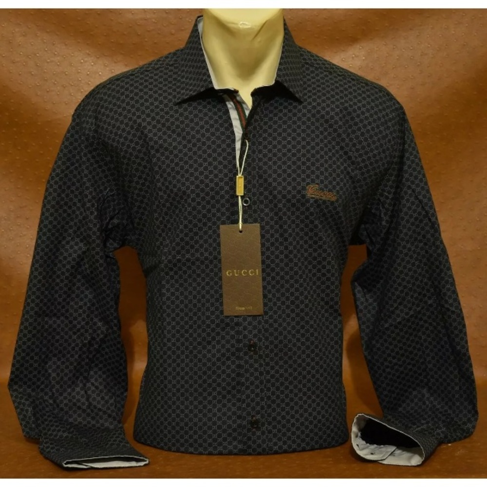 Gucci black monogram long sleeve button up Large
